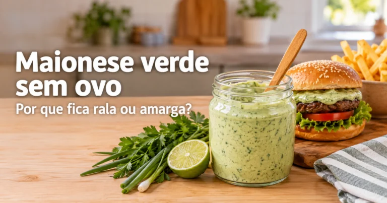 Pote de vidro com maionese verde ao lado de um hambúrguer, batata frita e um maço de salsinha e cebolinha
